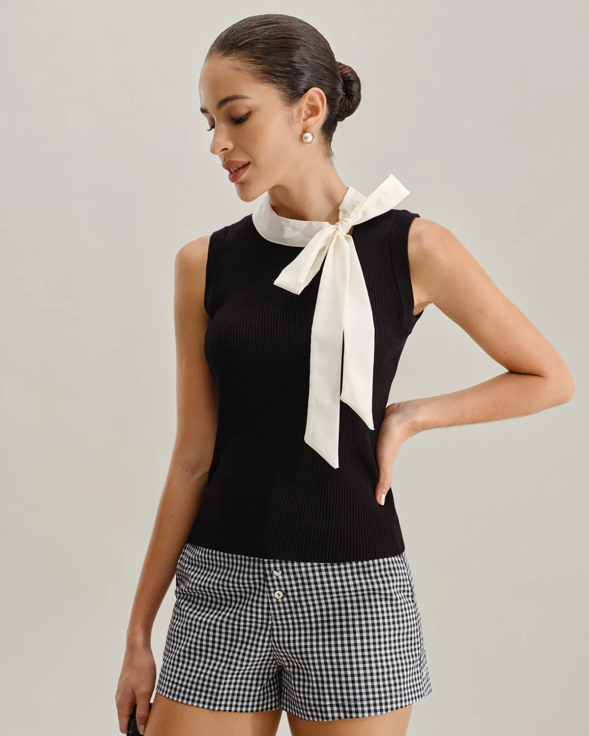 Black Contrast Mock Neck Tank Top
