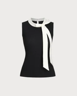 Black Contrast Mock Neck Tank Top