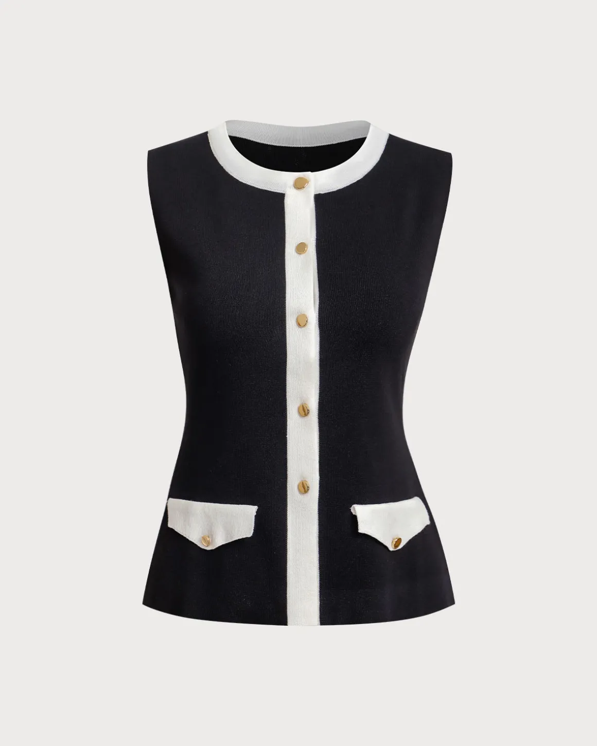 Black Contrast Pocket Single Breasted Vest