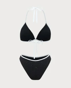 Black Contrast Sequins Bikini Set