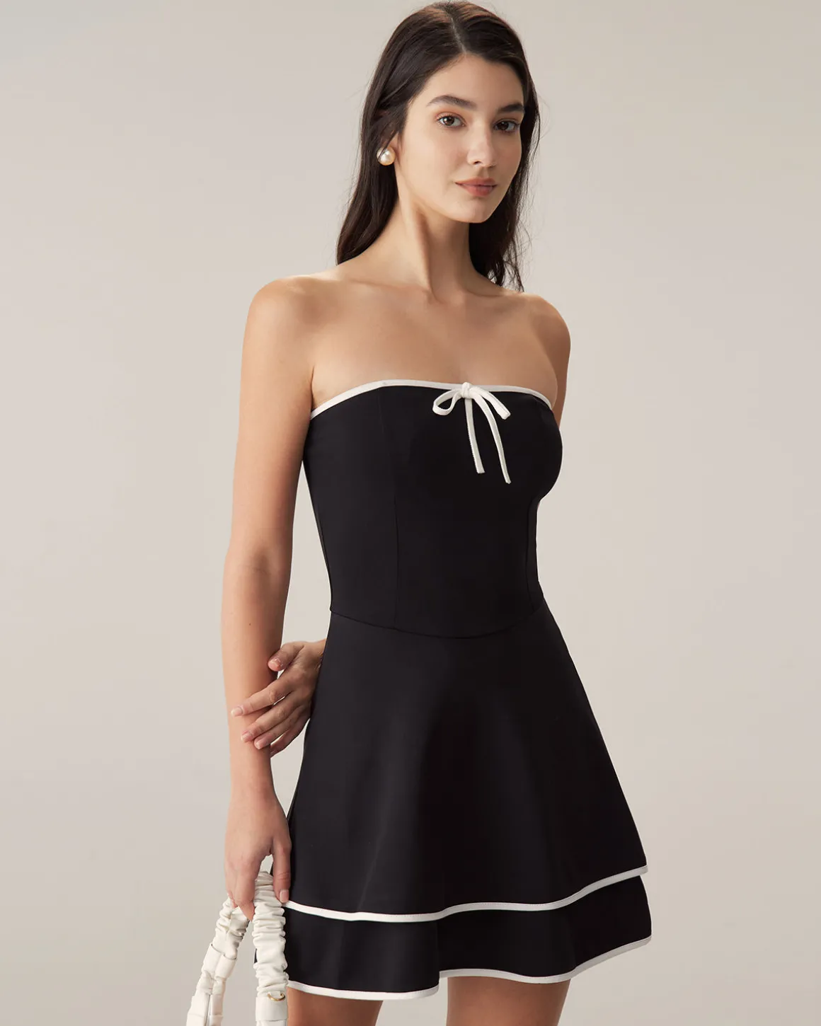 Black Contrast Strapless Mini Dress