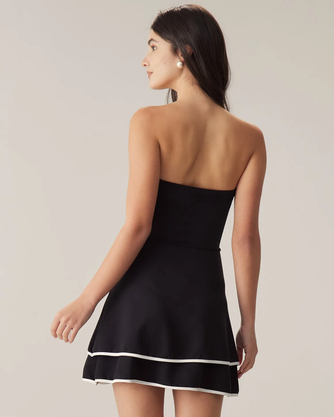 Black Contrast Strapless Mini Dress