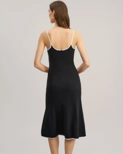 Black Contrast Sweetheart Neck Slip Midi Dress