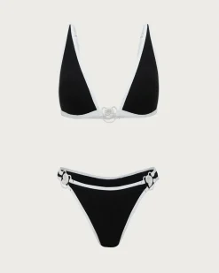 Black Contrast Thread Bikini Set