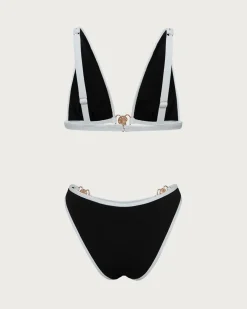 Black Contrast Thread Bikini Set