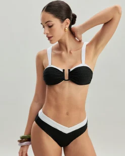 Black Contrast U Neck Triangle Bikini Set