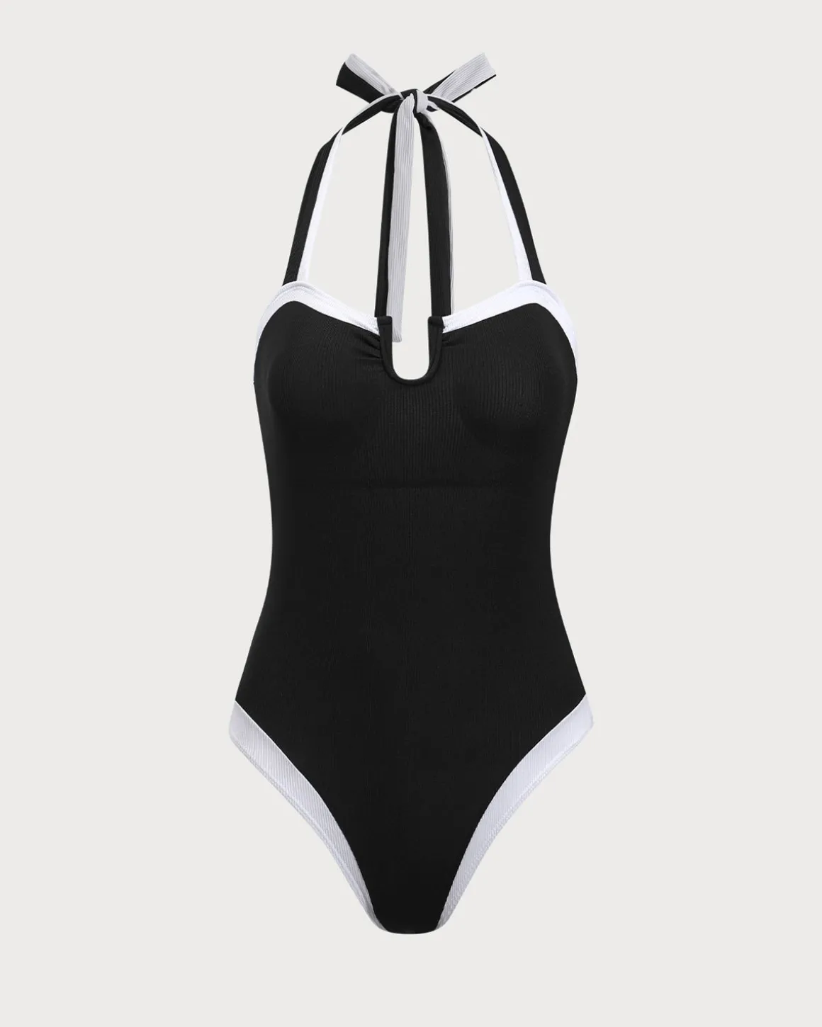 Black Contrast U-Shaped One-Piece Swimsuit