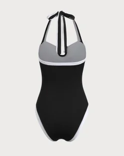 Black Contrast U-Shaped One-Piece Swimsuit