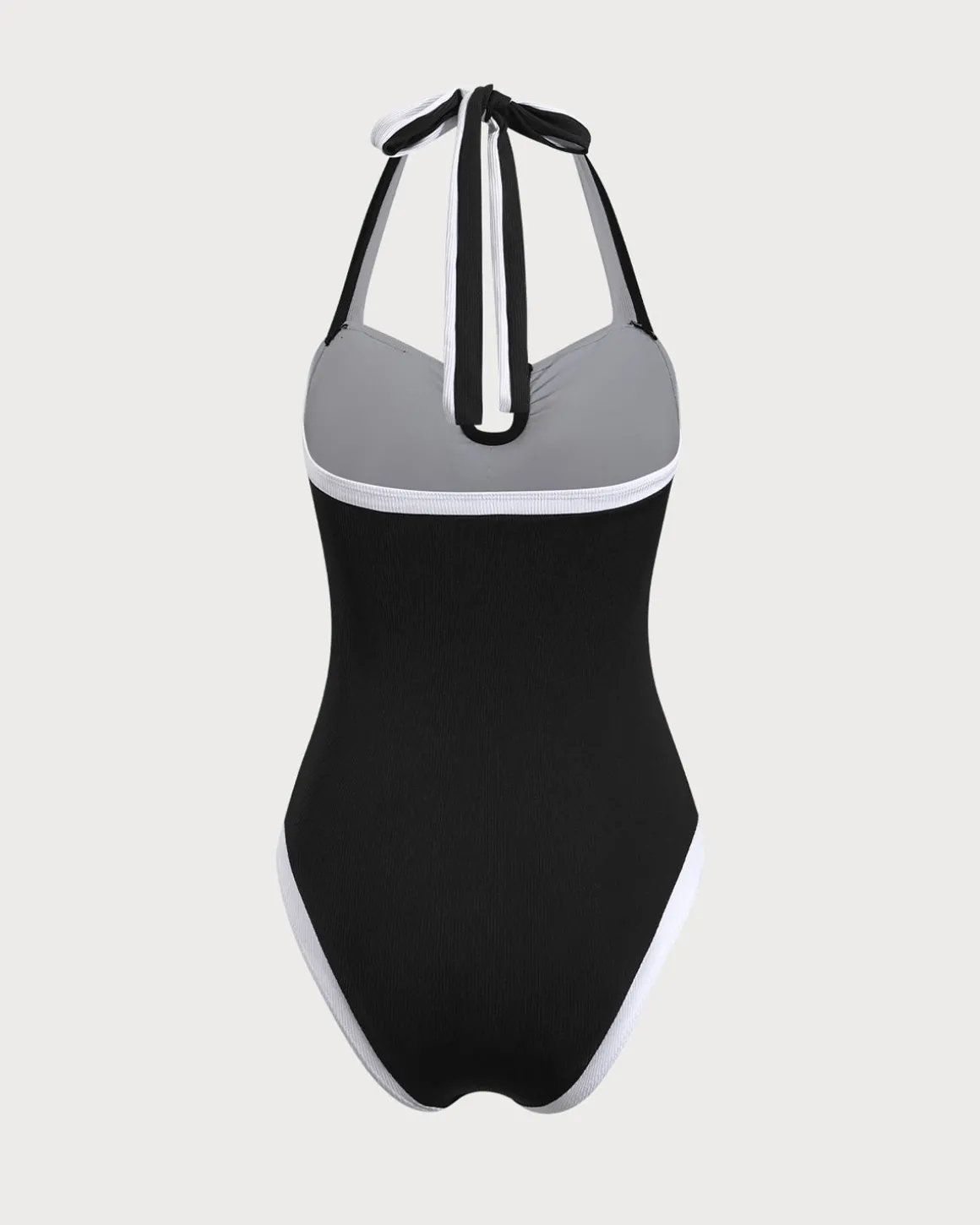 Black Contrast U-Shaped One-Piece Swimsuit