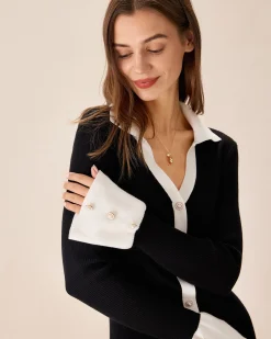 Black Contrasting Bell Sleeve Sweater Dress