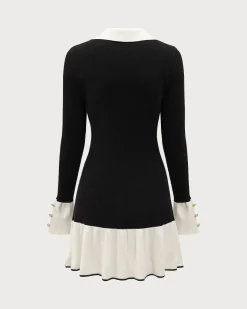 Black Contrasting Bell Sleeve Sweater Dress