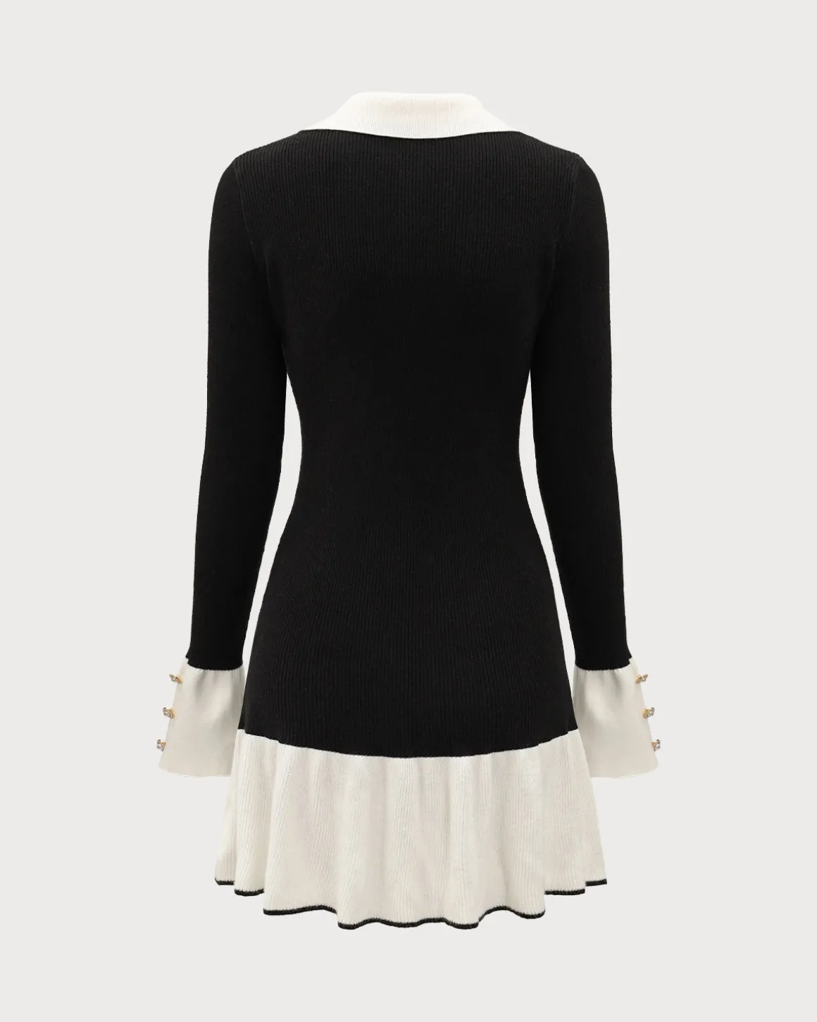 Black Contrasting Bell Sleeve Sweater Dress