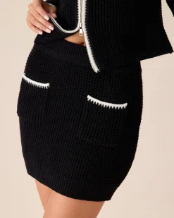 Black Contrasting Knit A-line Mini Skirt