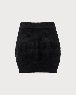 Black Contrasting Knit A-line Mini Skirt