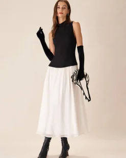 Black Contrasting Knit Ribbed Maxi Dress