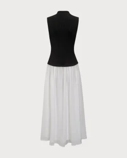 Black Contrasting Knit Ribbed Maxi Dress