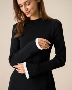 Black Contrasting Long Sleeve Sweater Mini Dress