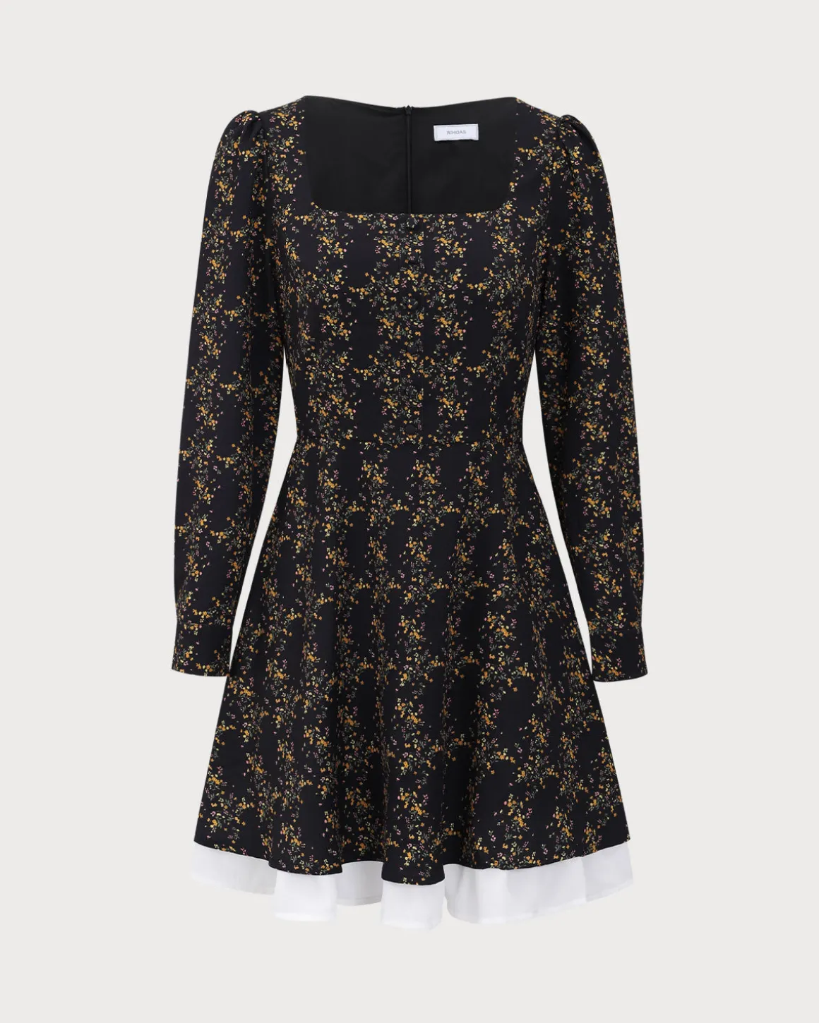 Black Contrasting Puffed Sleeve Mini Dress