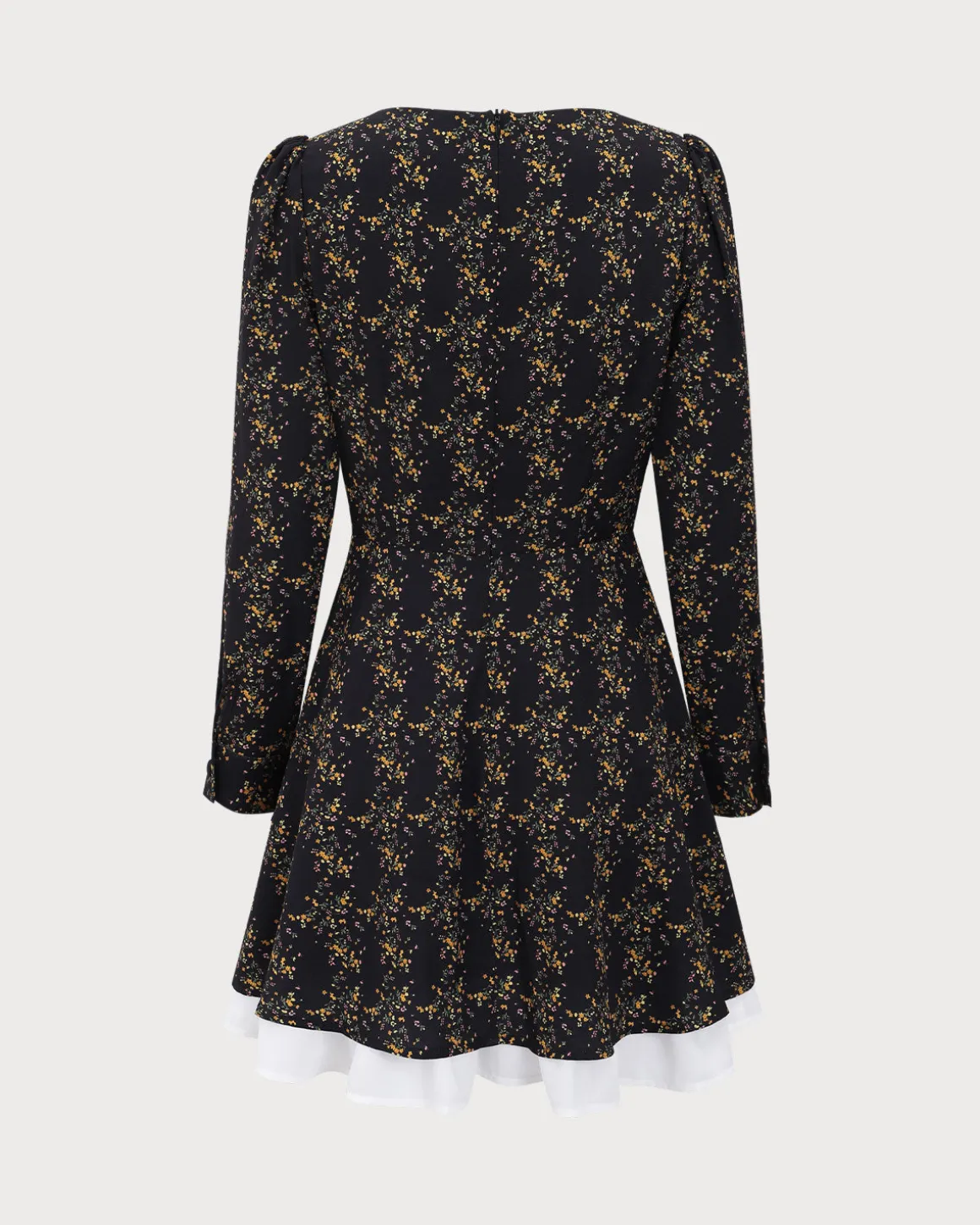 Black Contrasting Puffed Sleeve Mini Dress