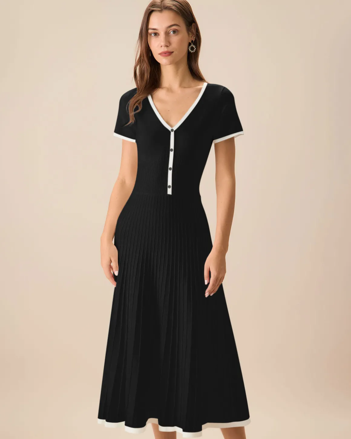 Black Contrasting Sweater Midi Dress