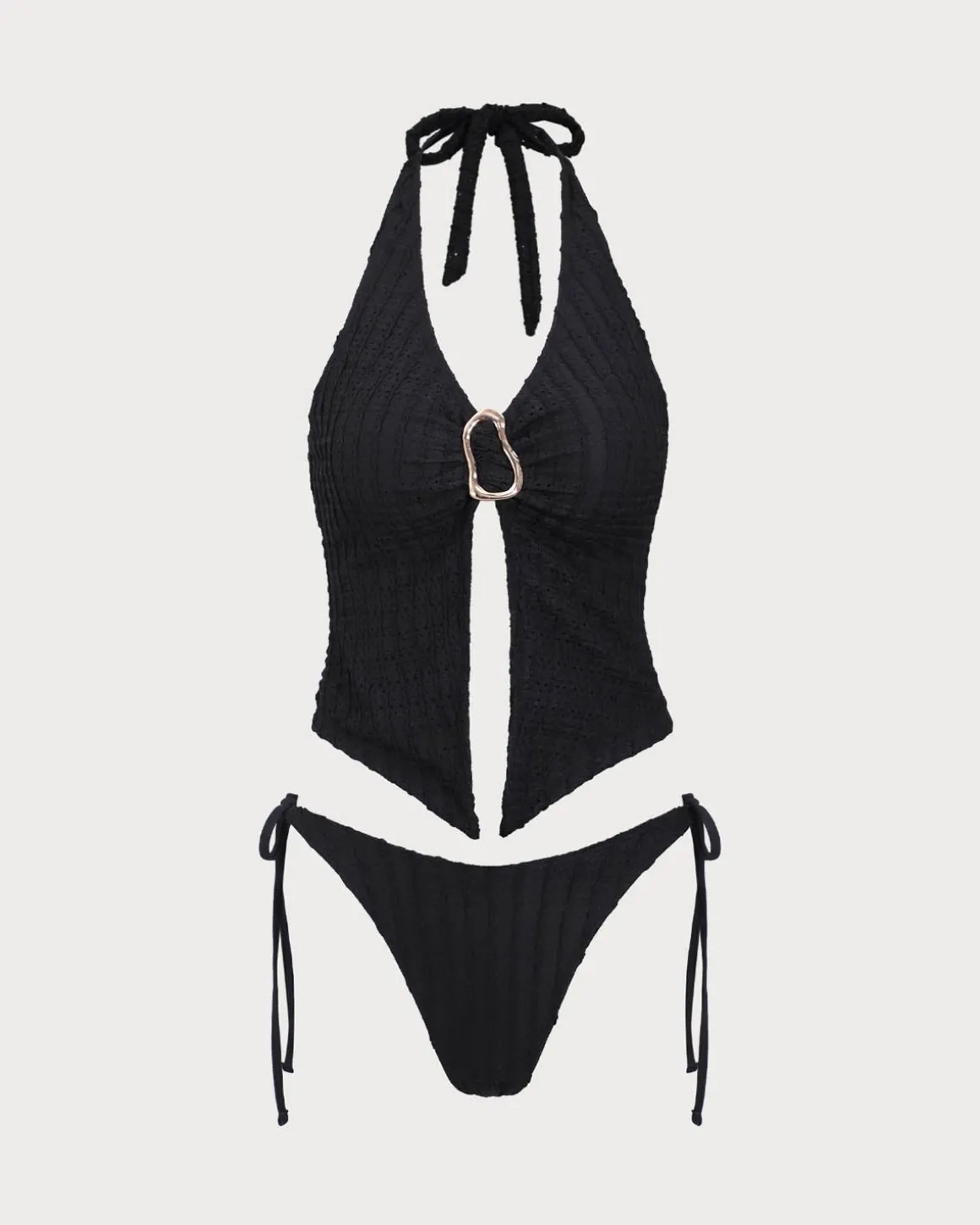 Black Cutout O-Ring Tankini Swimsuit