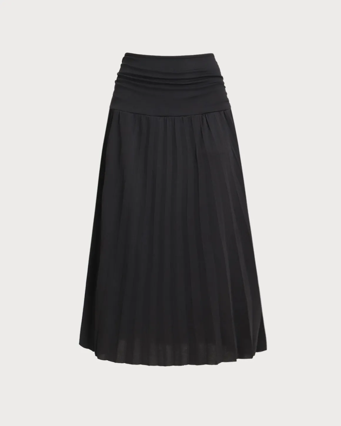 Black Elastic Waist Pleated Midi Skirt