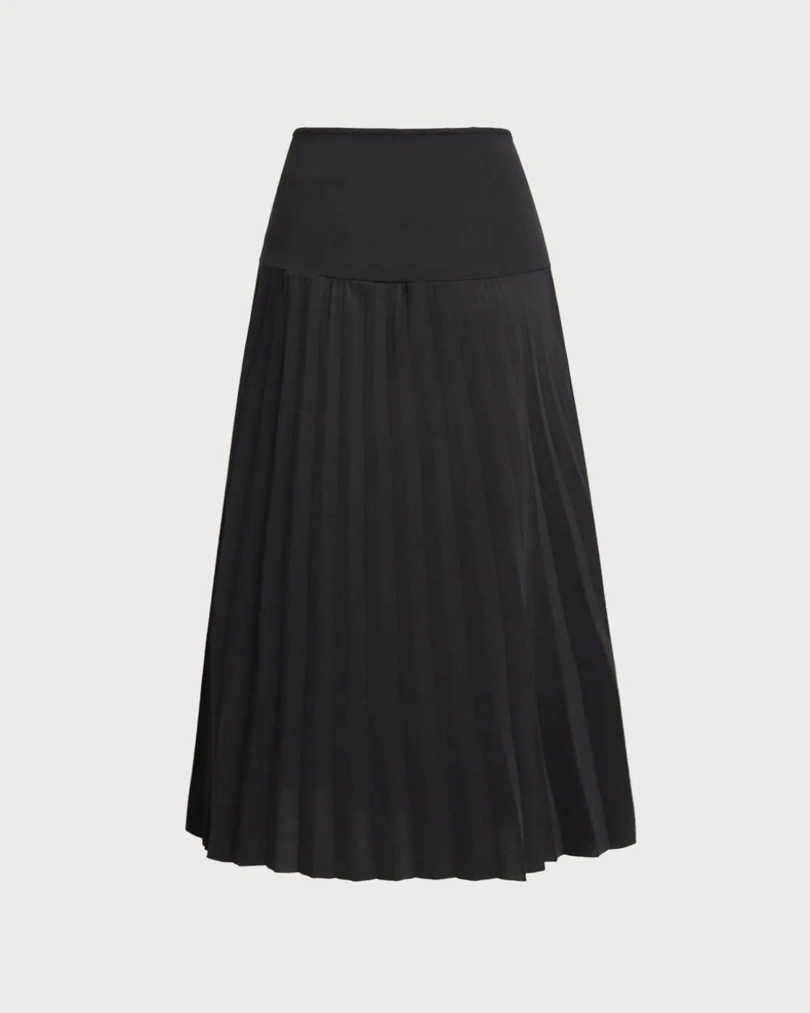 Black Elastic Waist Pleated Midi Skirt