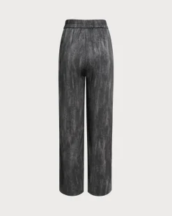 Black Elastic Waist Wide Leg Pants