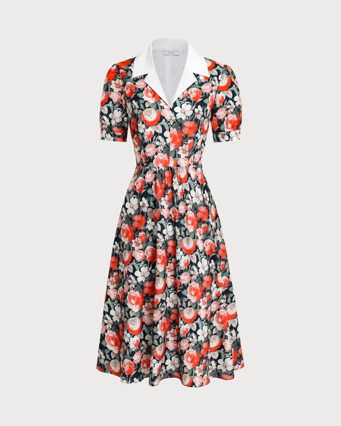 Black Floral Contrast Midi Dress