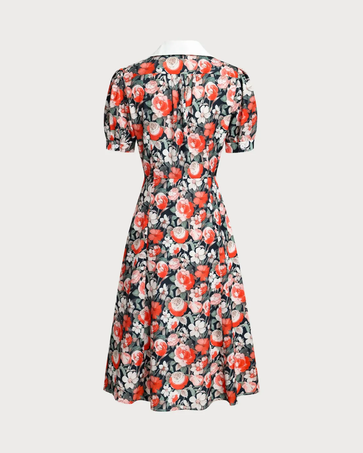 Black Floral Contrast Midi Dress