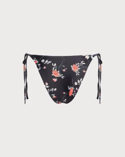 Black Floral Drawstring Bikini Bottom