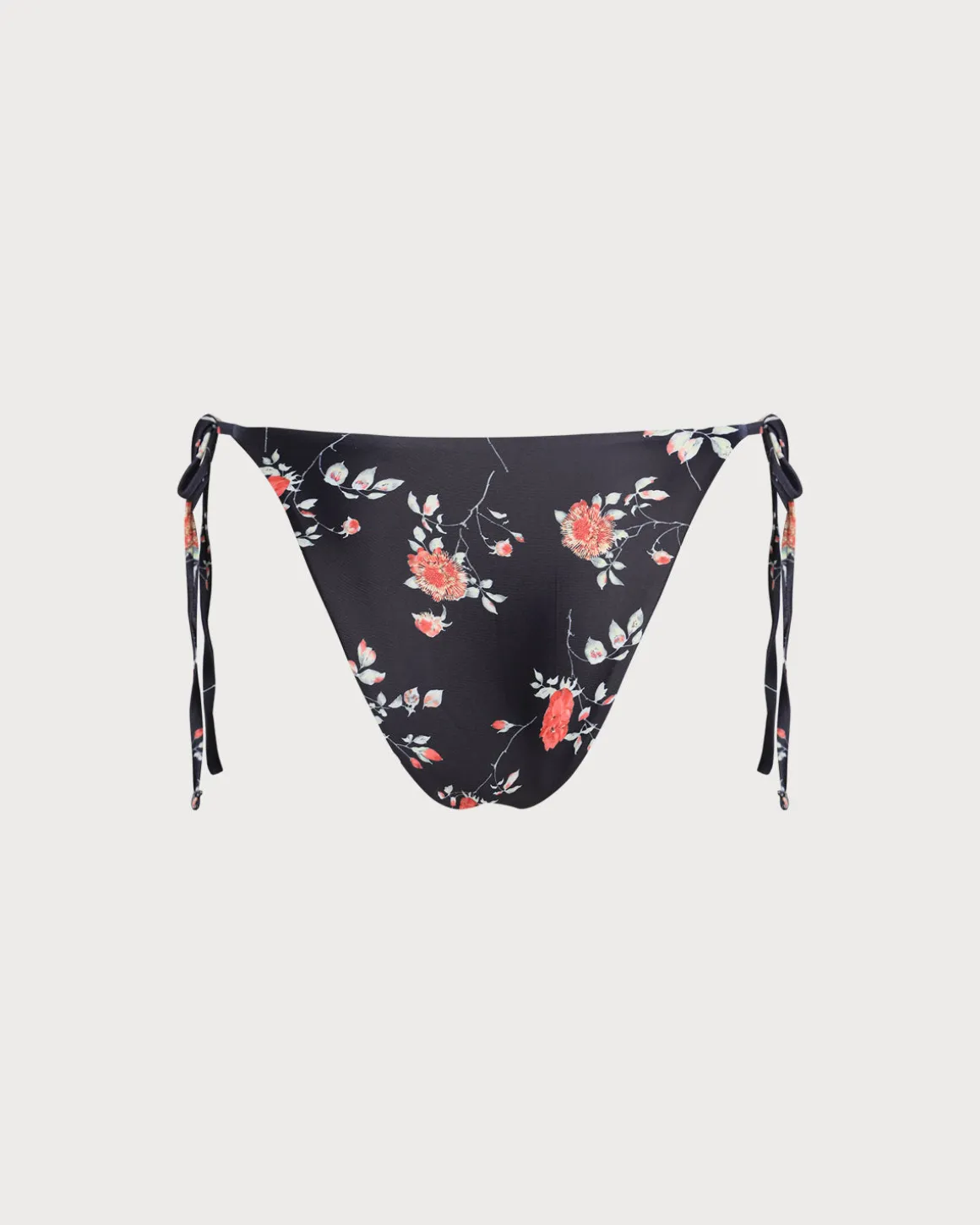 Black Floral Drawstring Bikini Bottom