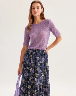 Black Floral Elastic Waist Midi Skirt