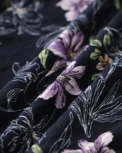 Black Floral Elastic Waist Midi Skirt