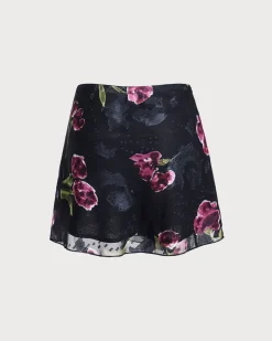 Black Floral High Waisted Mini Skirt