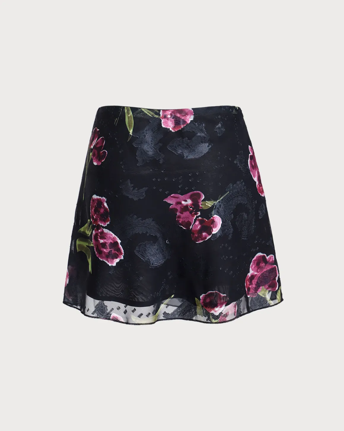 Black Floral High Waisted Mini Skirt