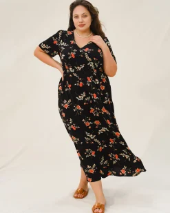 Black Floral Plus Size Maxi Dress