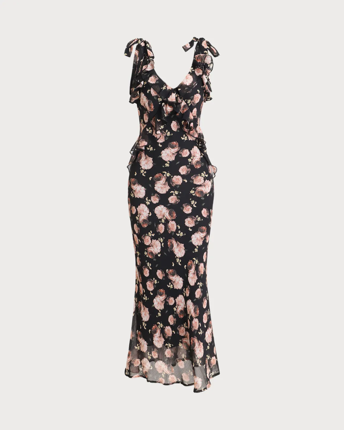 Black Floral Ruffle Sleeveless Maxi Dress