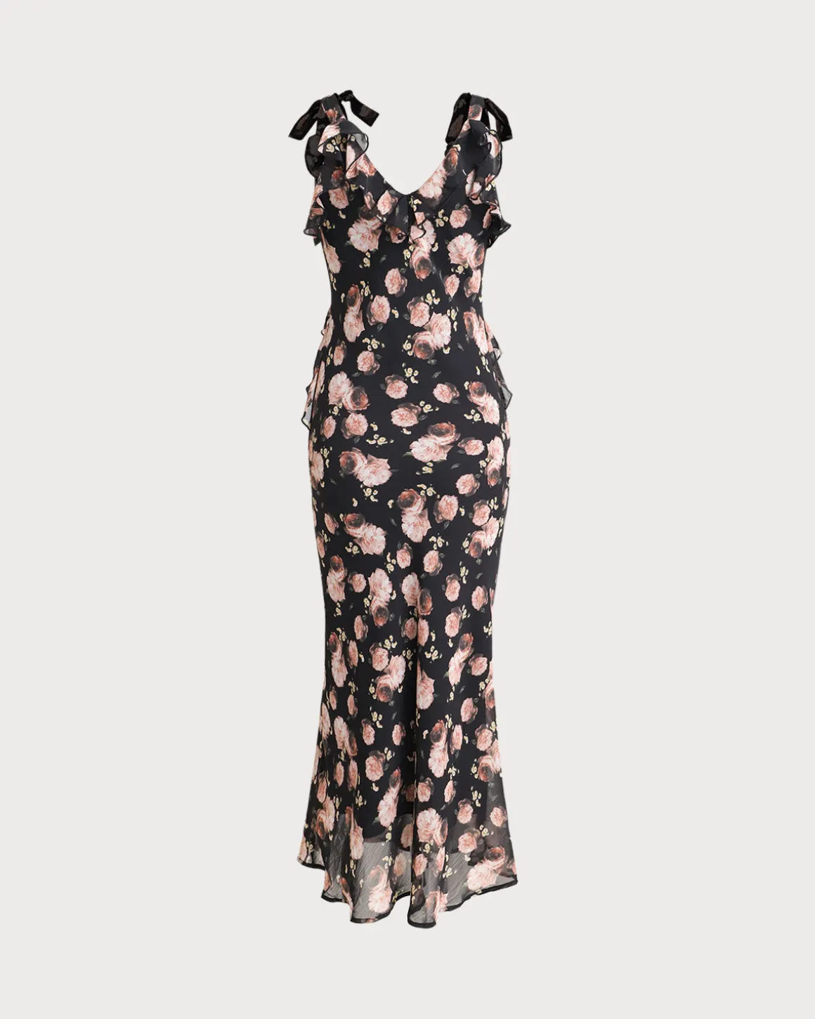 Black Floral Ruffle Sleeveless Maxi Dress