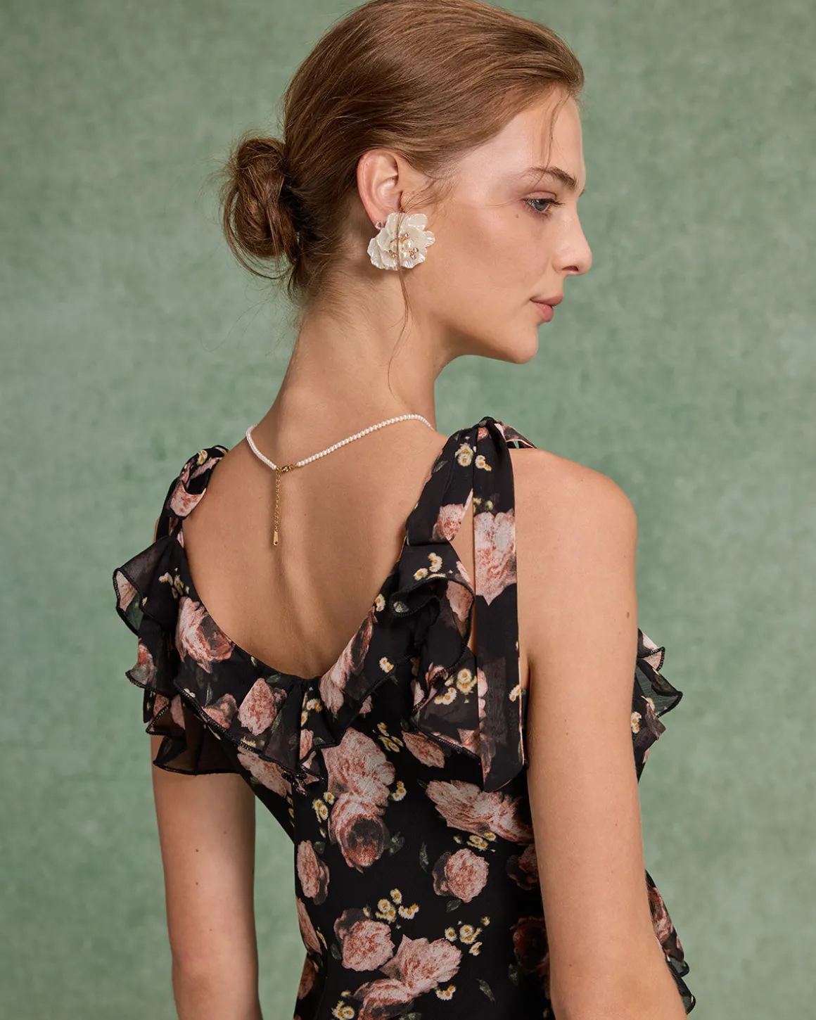 Black Floral Ruffle Sleeveless Maxi Dress