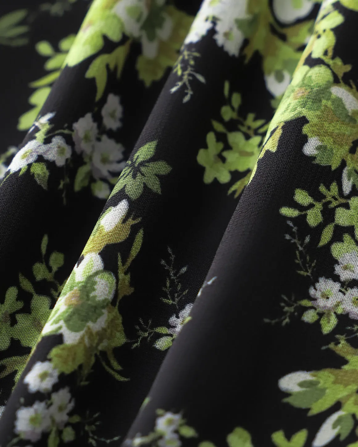 Black Floral V Neck Ruffle Midi Dress