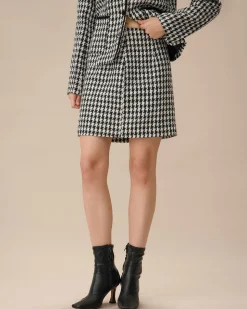 Black High-waisted Straight Tweed Skirt