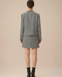 Black High-waisted Straight Tweed Skirt