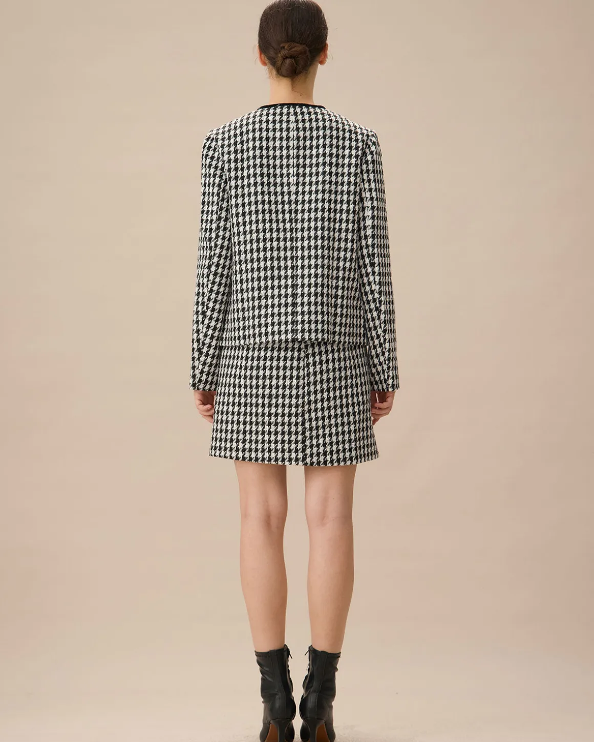 Black High-waisted Straight Tweed Skirt