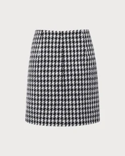 Black High-waisted Straight Tweed Skirt
