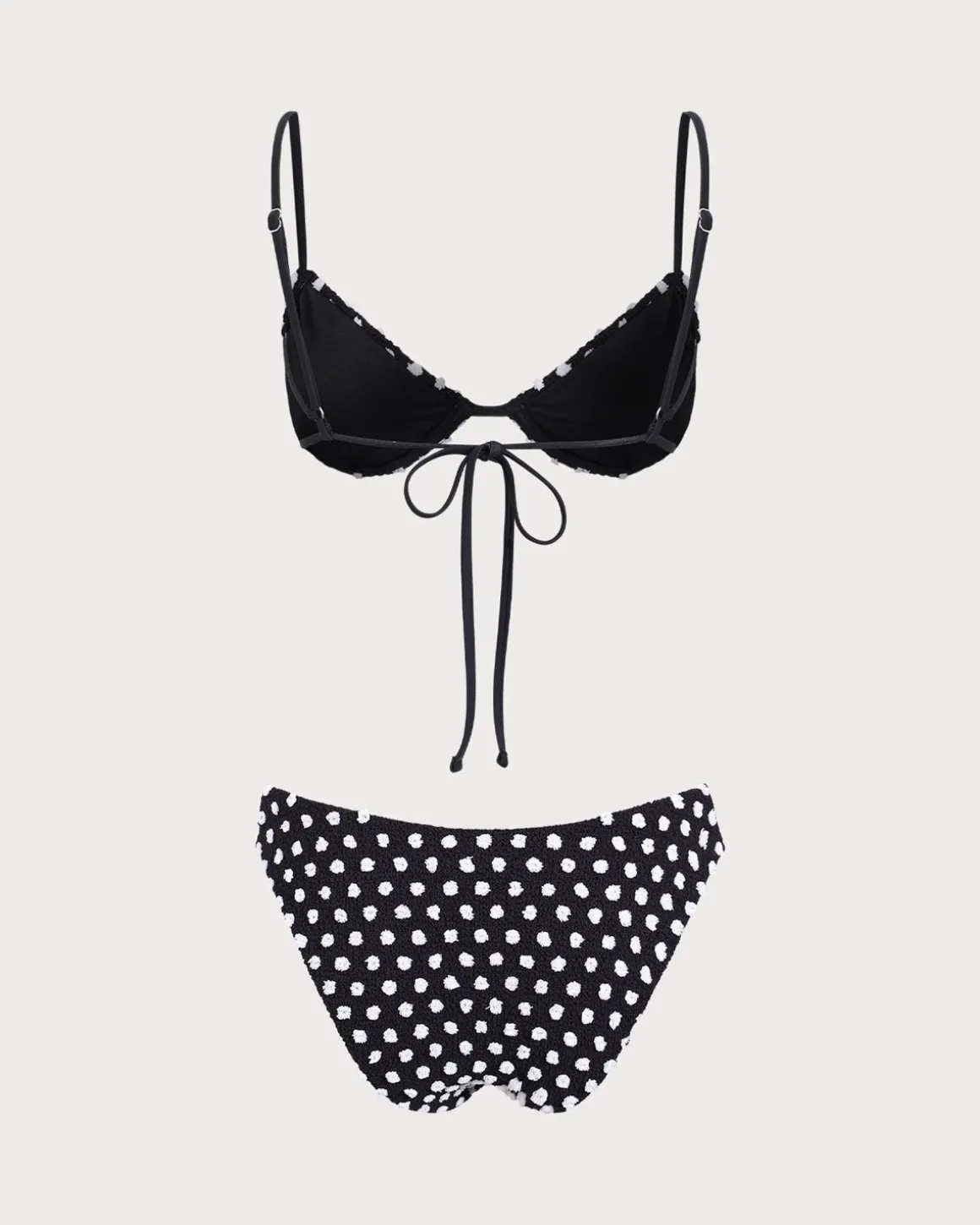 Black Jacquard Polka Dot Bikini Set