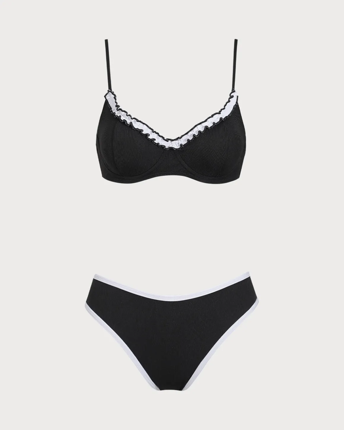 Black Knit Contrast Lace Underwire Bikini Set