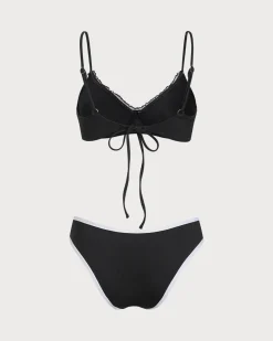 Black Knit Contrast Lace Underwire Bikini Set