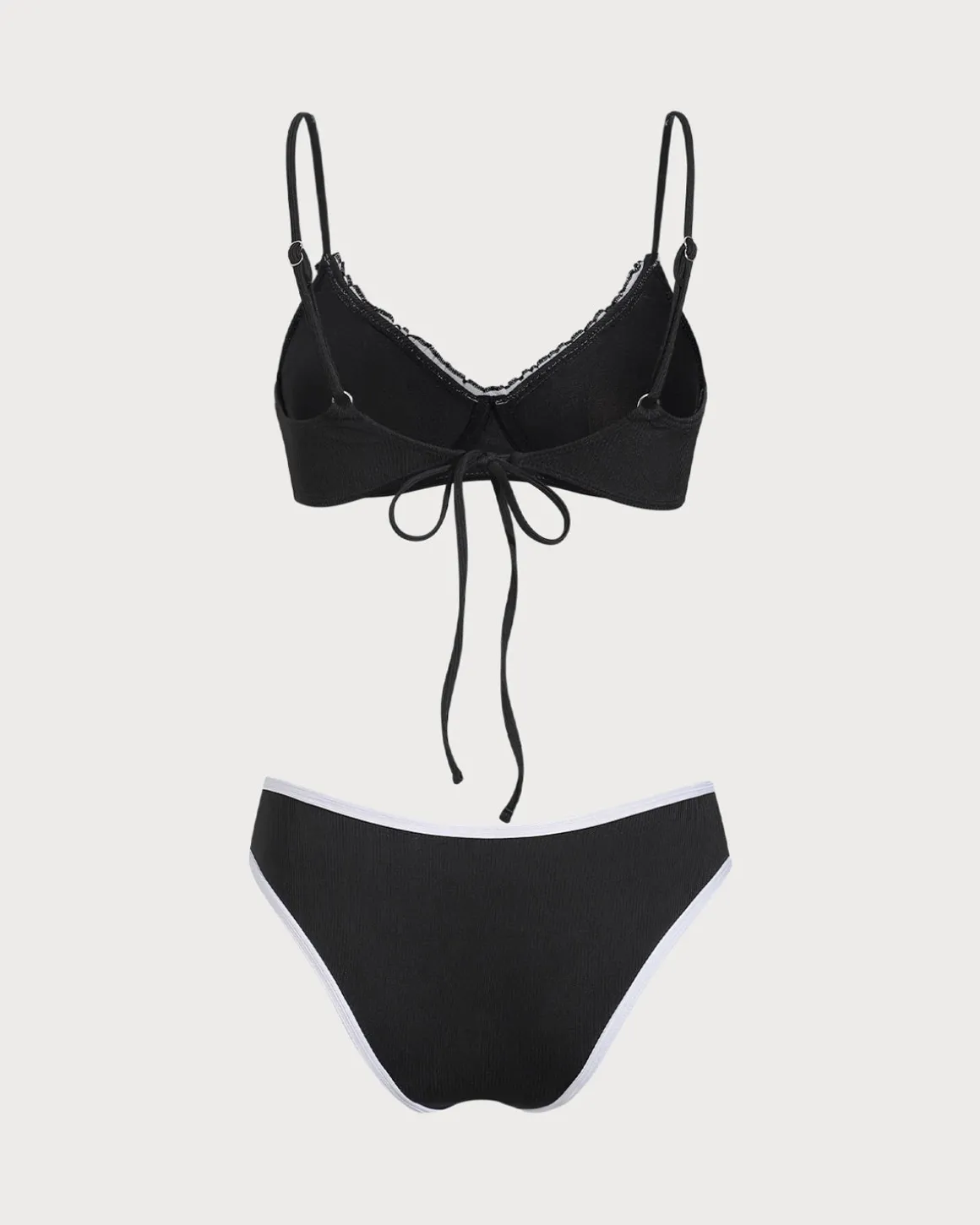 Black Knit Contrast Lace Underwire Bikini Set