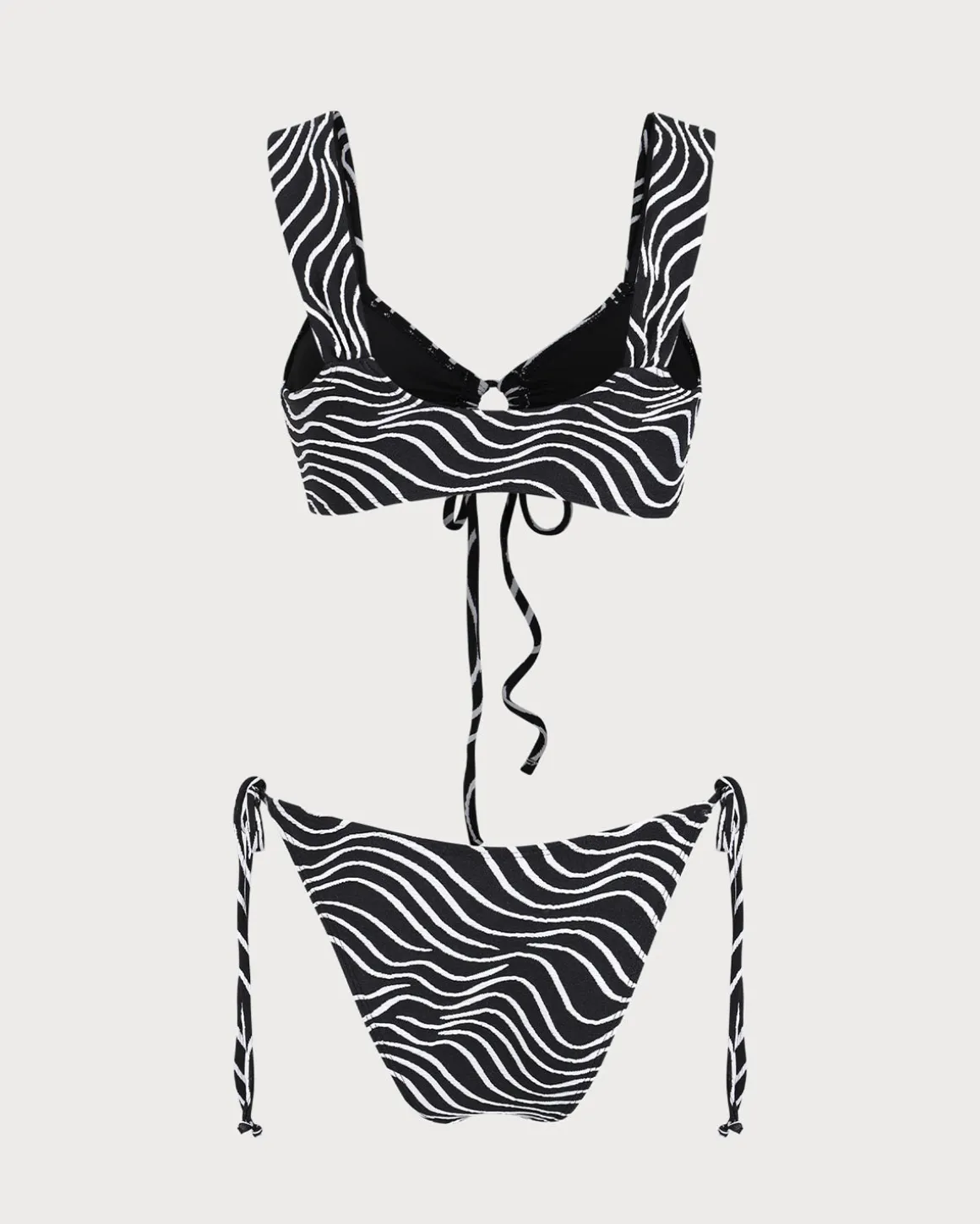 Black Knitted Zebra Print Two-Tone Bikini Set